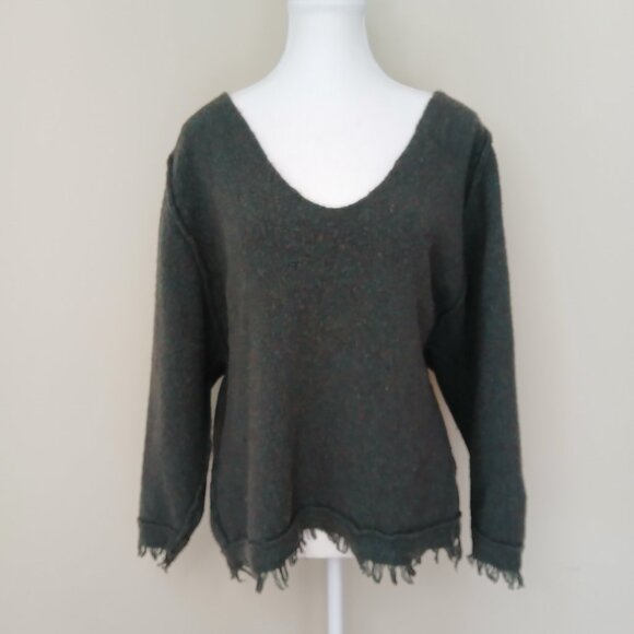 Free People Irresistible V neck Sweater Fringe Wool Blend Green Size S - Picture 3 of 8